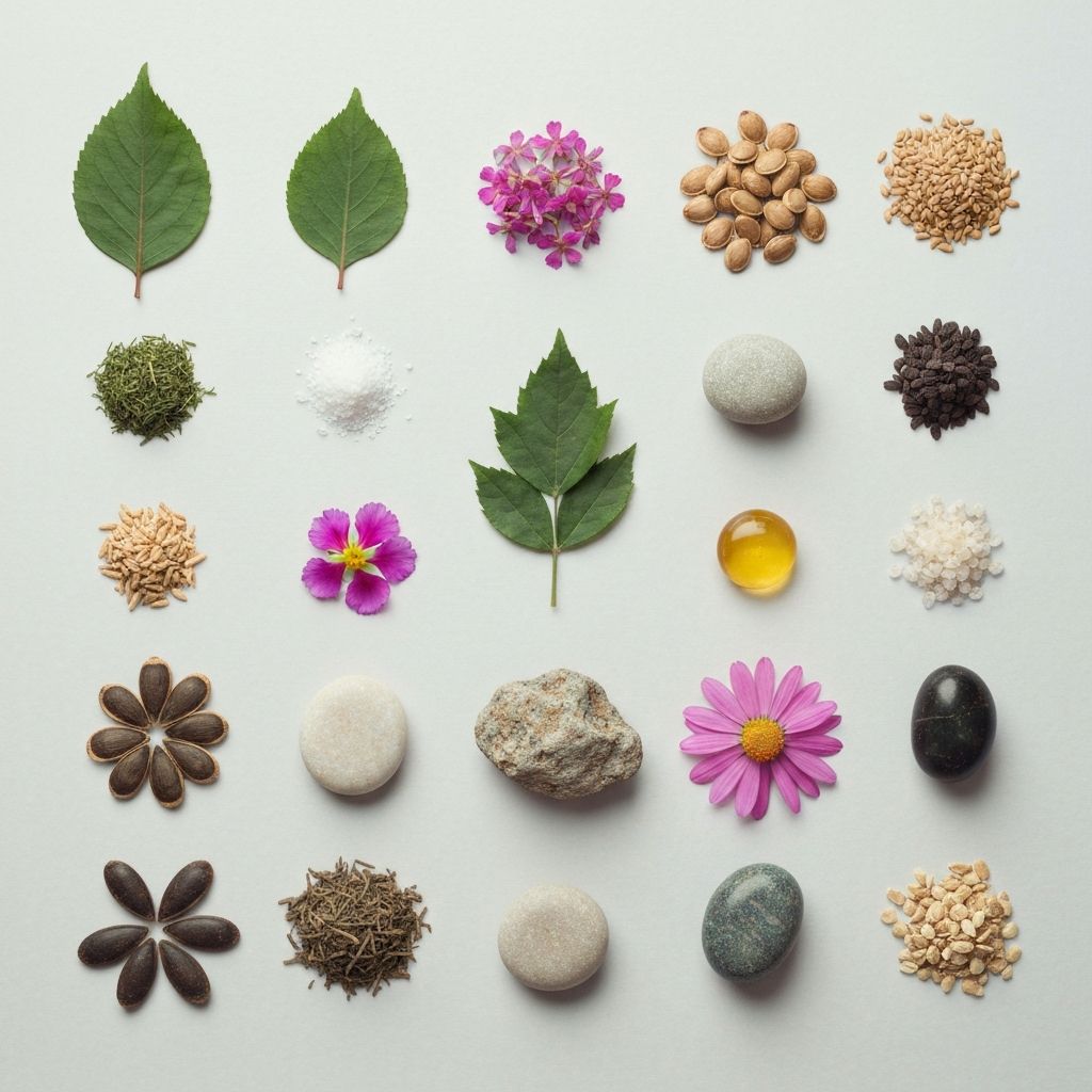 Natürliche Herkunftsrichtungen: Pflanzen, Mineralien und Extrakte