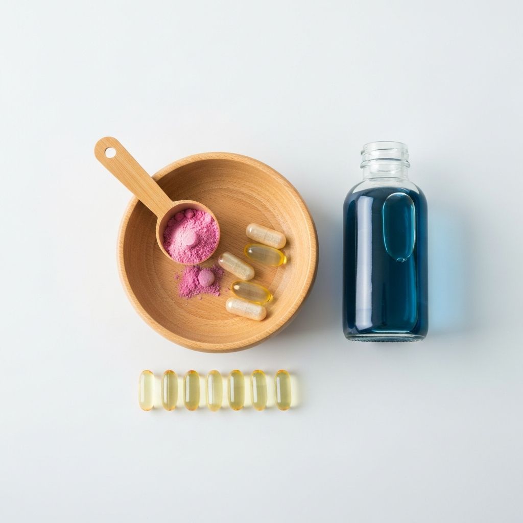 Verschiedene Darreichungsformen: Pulver, Kapseln und Flüssigkeiten